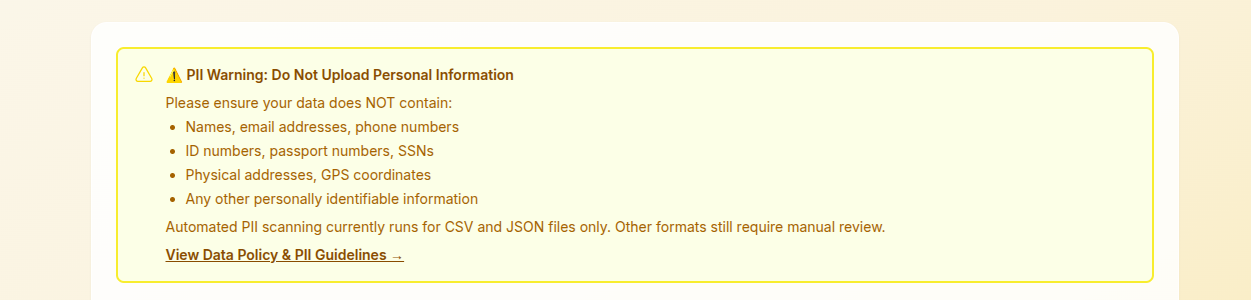 PII warning banner